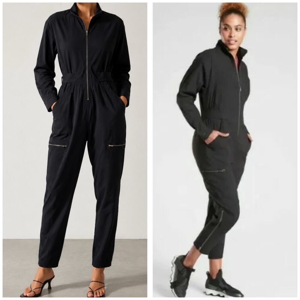 Athleta Lenox Jumpsuit Size 6 Black Flight Suit Utility Athleisure